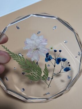 Pressed Flower Resin Coasters with Blue and Pale Pink Flowers